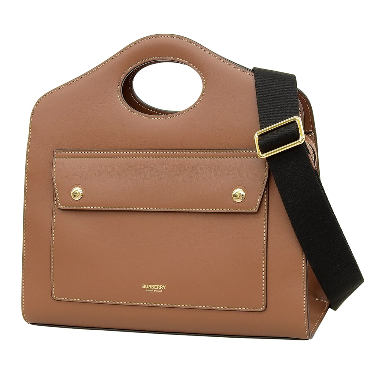 Medium topstitch pocket bag in leather, brown, 80367451