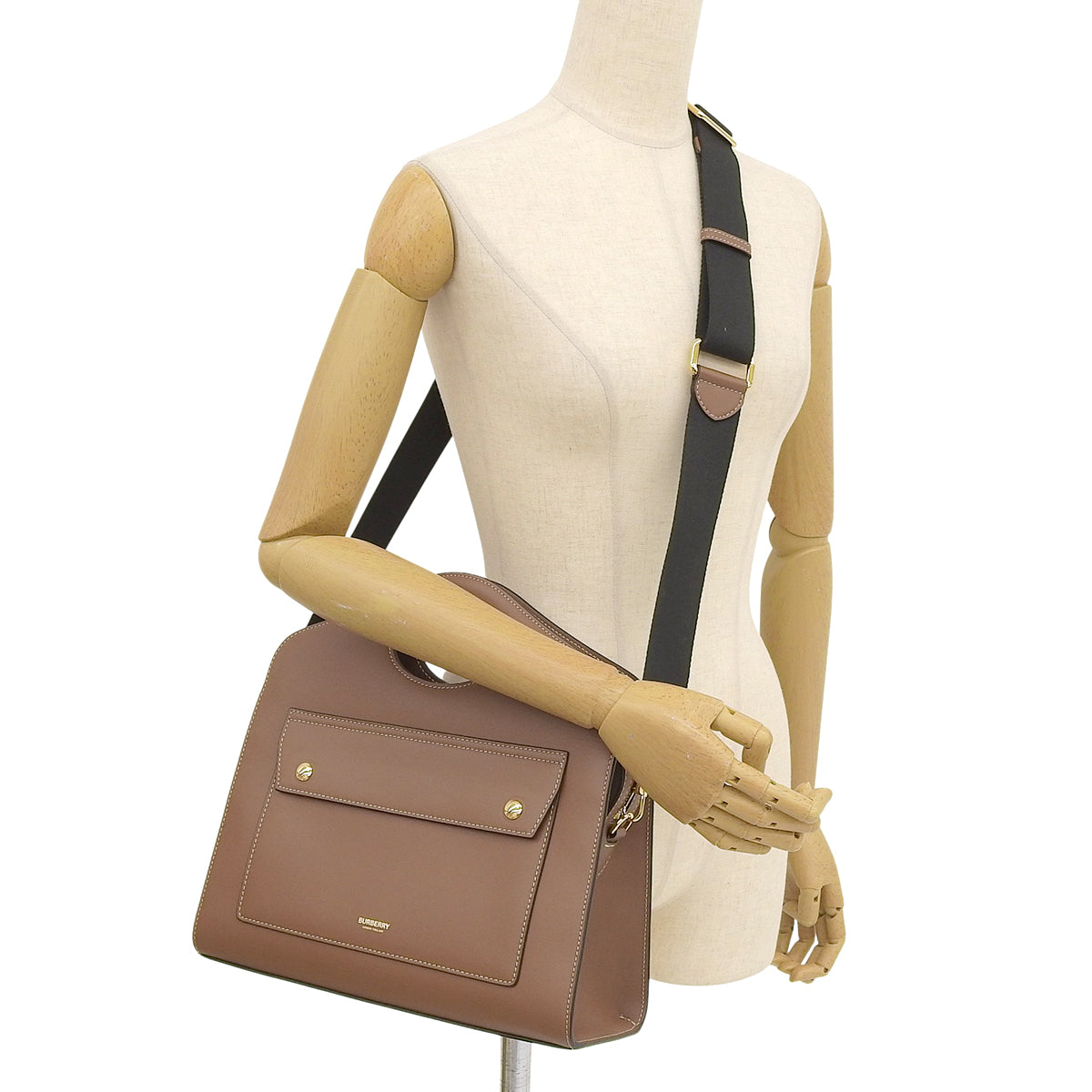 棕色皮革中号缝线口袋包(80367451)