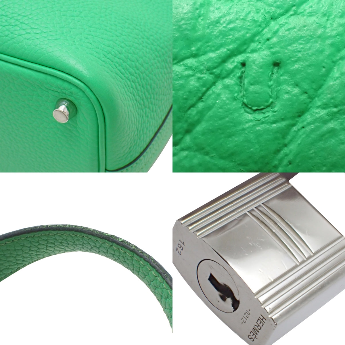 Picotin Lock PM, Taurillon Clemence leather, Vert Comic, silver hardware, U stamp