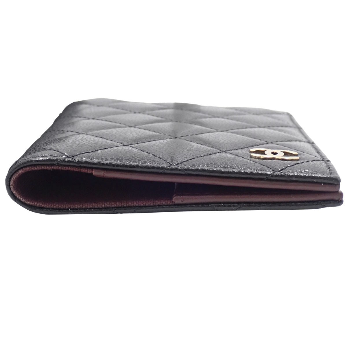 Matelasse Coco Mark Passport Case in Caviar Leather, Black and Bordeaux