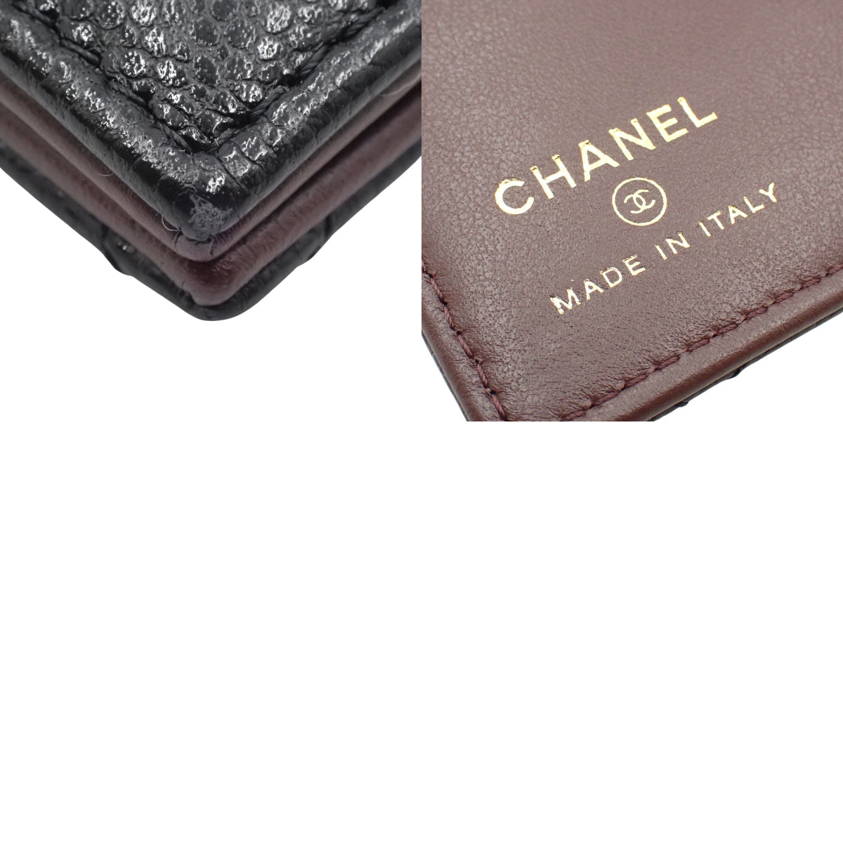Matelasse Coco Mark Passport Case in Caviar Leather, Black and Bordeaux