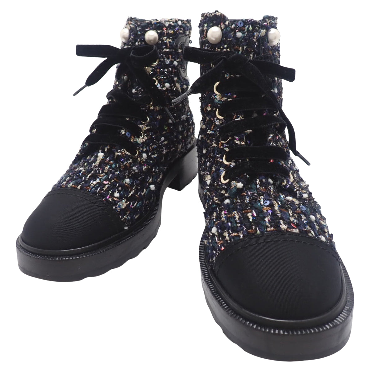 ココマーク レースアップ ショートブーツ 37C ブラック マルチカラー