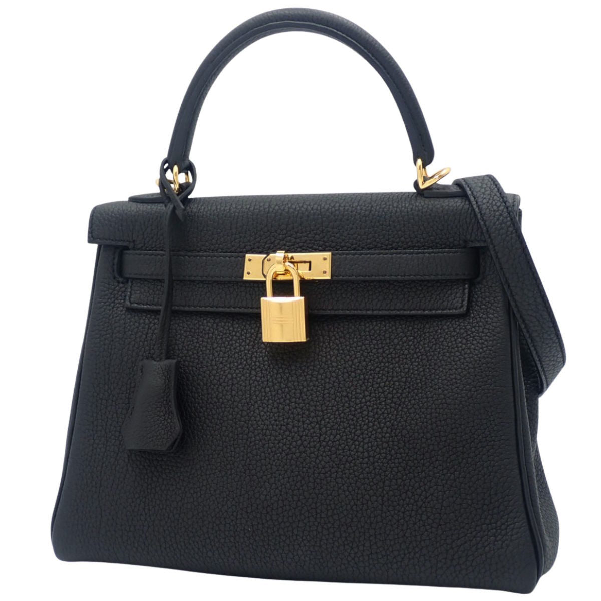 Kelly 25 (inside stitching) Togo black with gold hardware and U stamp