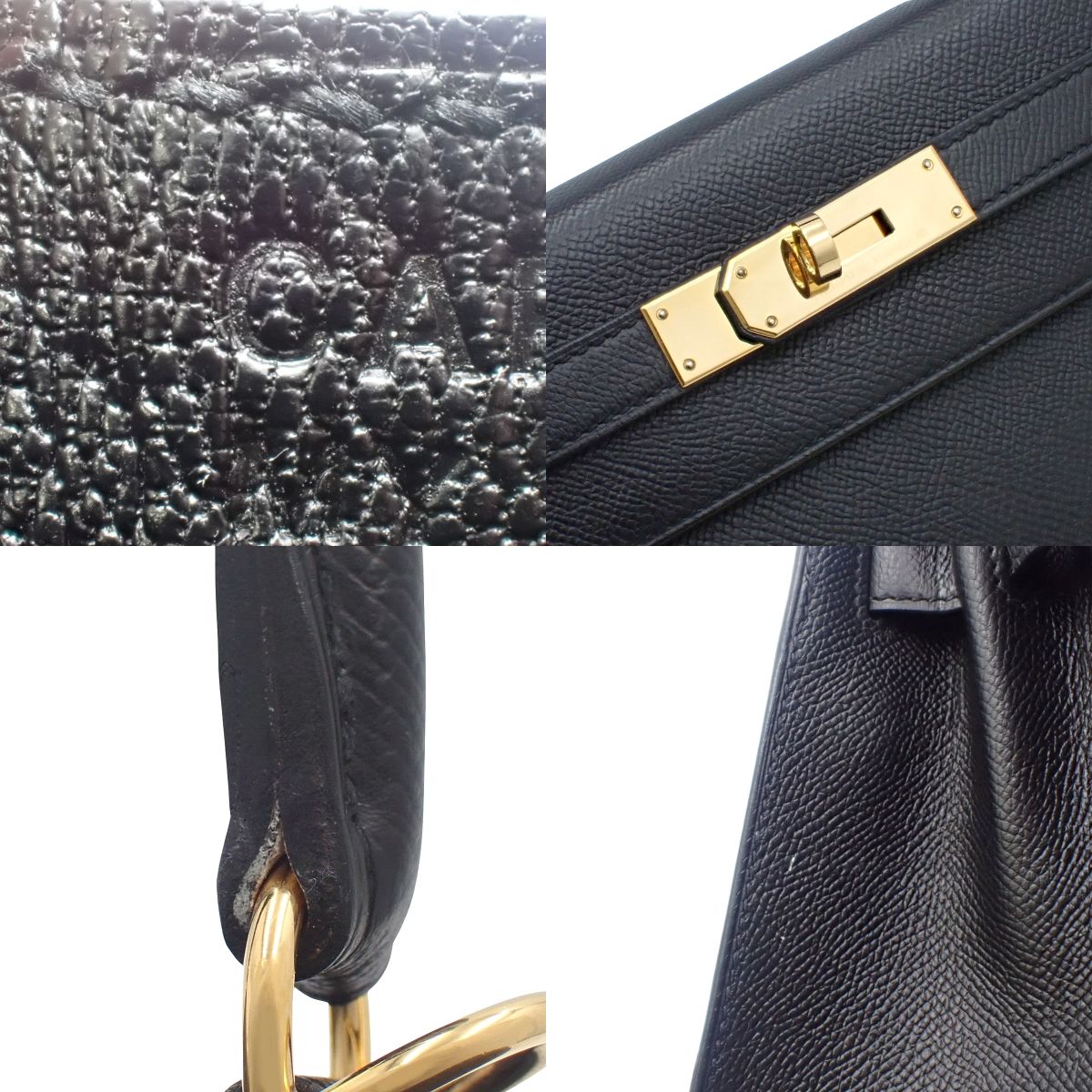 ケリー28 (外縫い) ヴォーエプソン ブラック ゴールド金具 C刻印