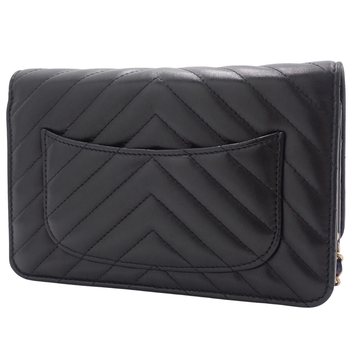 Vステッチ ココマーク ロング チェーンウォレット ラムスキン ブラック