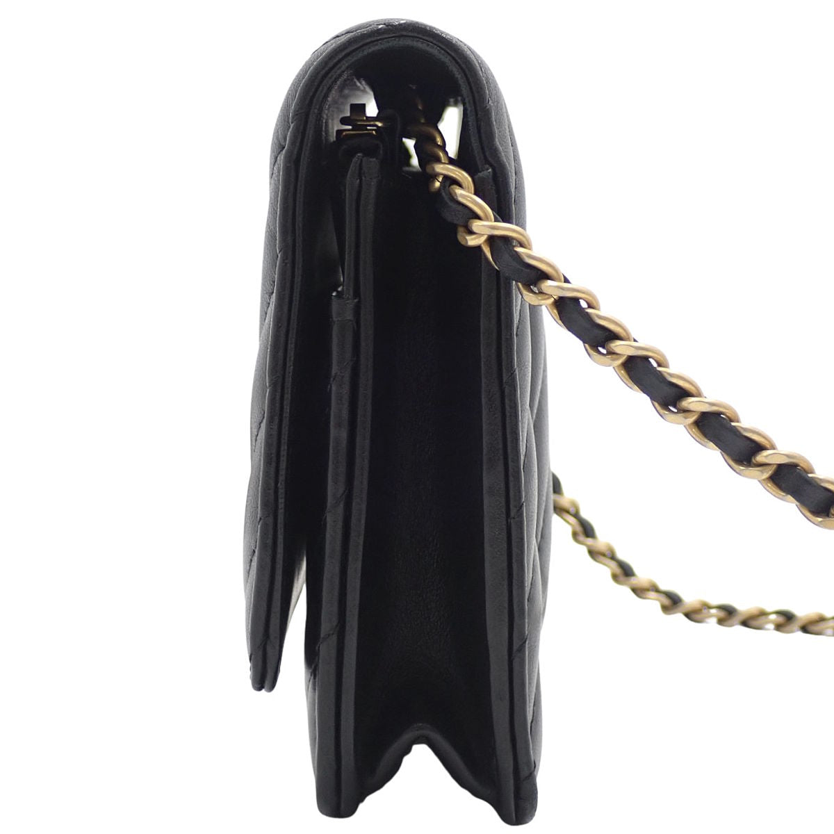 Vステッチ ココマーク ロング チェーンウォレット ラムスキン ブラック