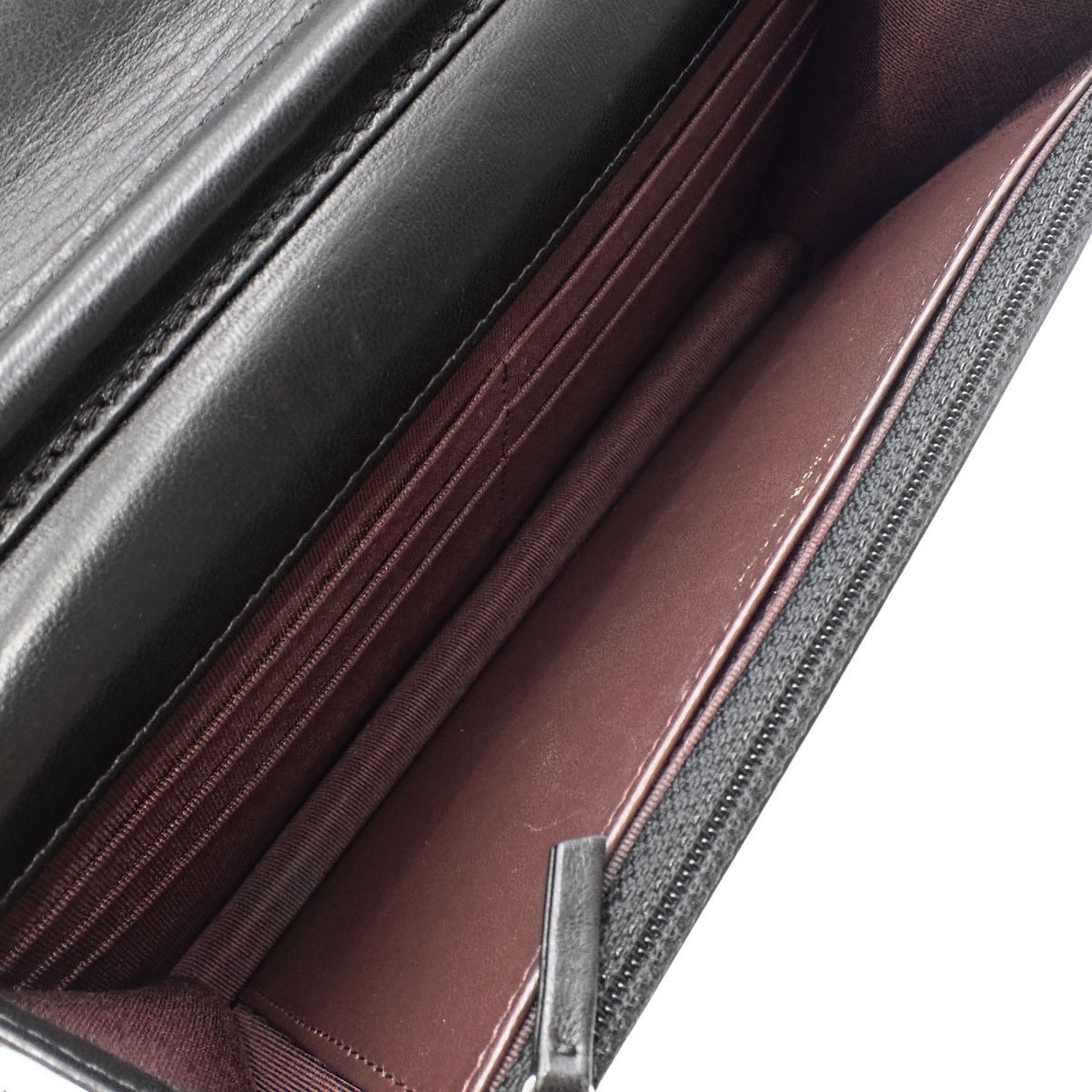 Vステッチ ココマーク ロング チェーンウォレット ラムスキン ブラック