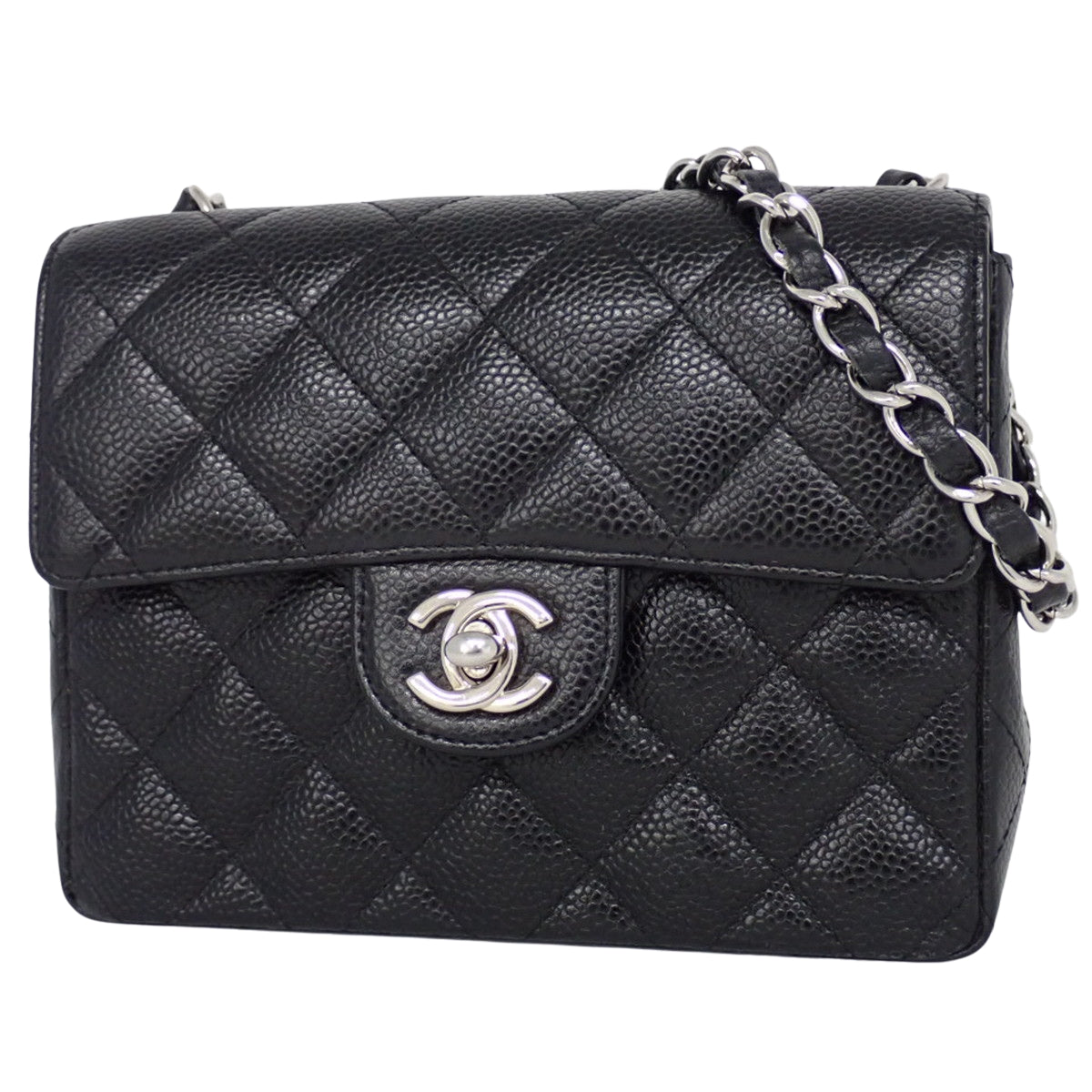 マトラッセ ココマーク チェーンショルダーバッグ キャビアスキン ブラック A01115