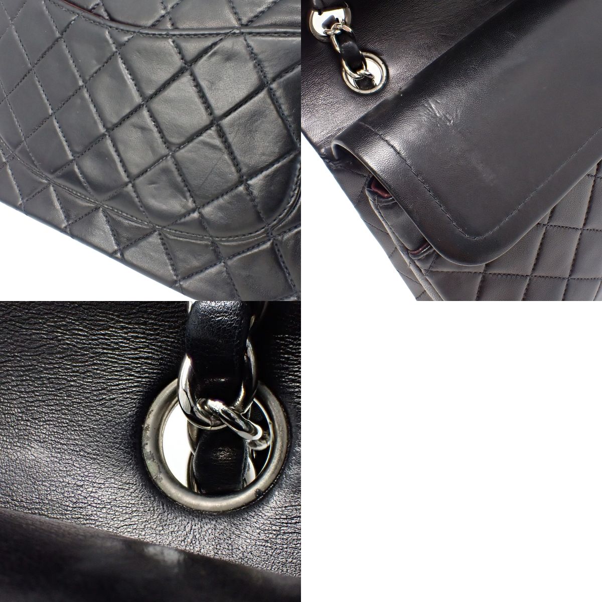 Coco Mark W Flap 25 Chain Shoulder Bag Lambskin Black A01112