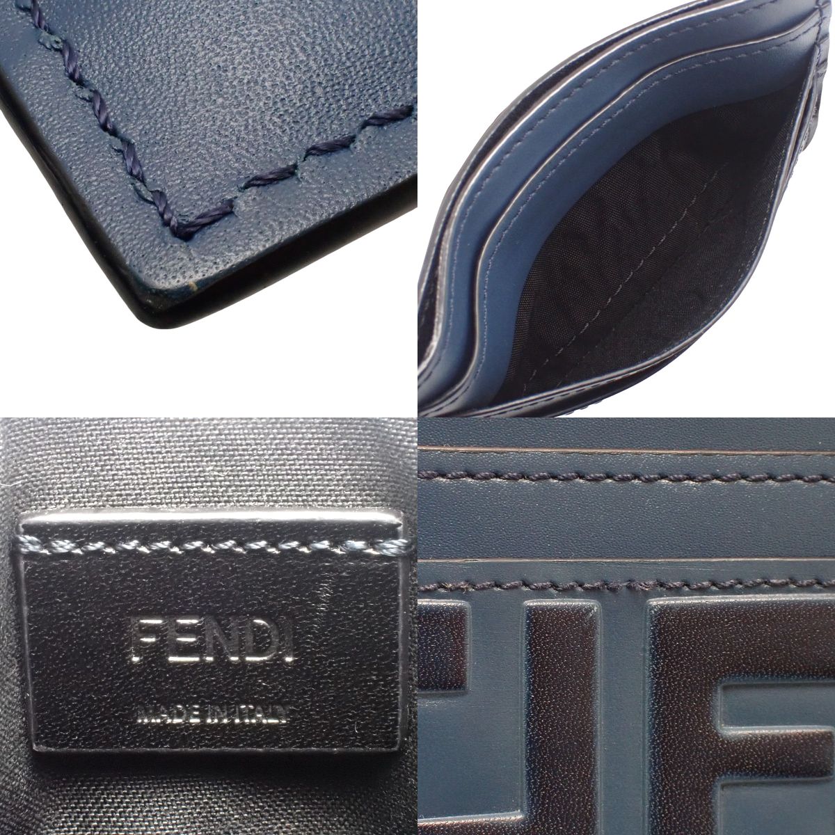 Zucca pattern leather card case in navy and black (7M0164)