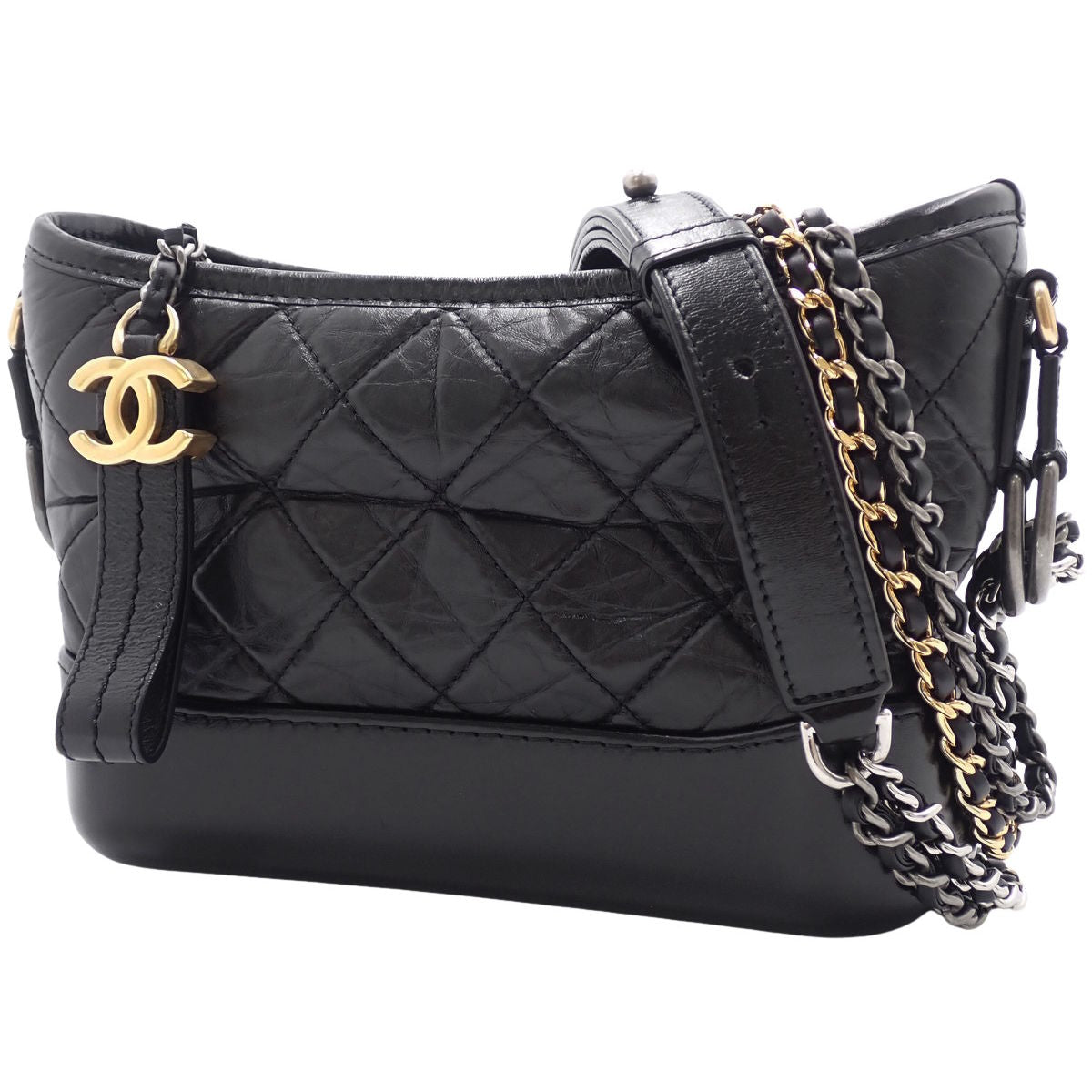 マトラッセ ガブリエル ドゥ シャネル スモール ホーボー バッグ エイジドカーフスキン ブラック A91810