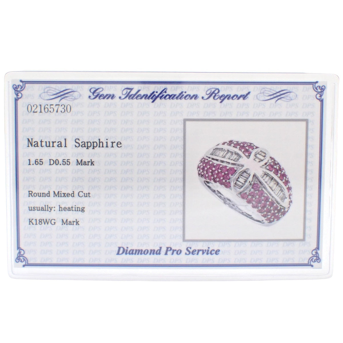 Sapphire Diamond Ring PS1.65/D0.55 White Gold K18WG Size 11(US/JPN) 11.7g