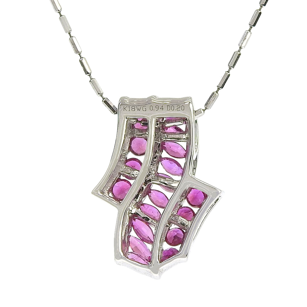 Ruby and diamond necklace R0.94/D0.20 White gold K18WG 5.0g