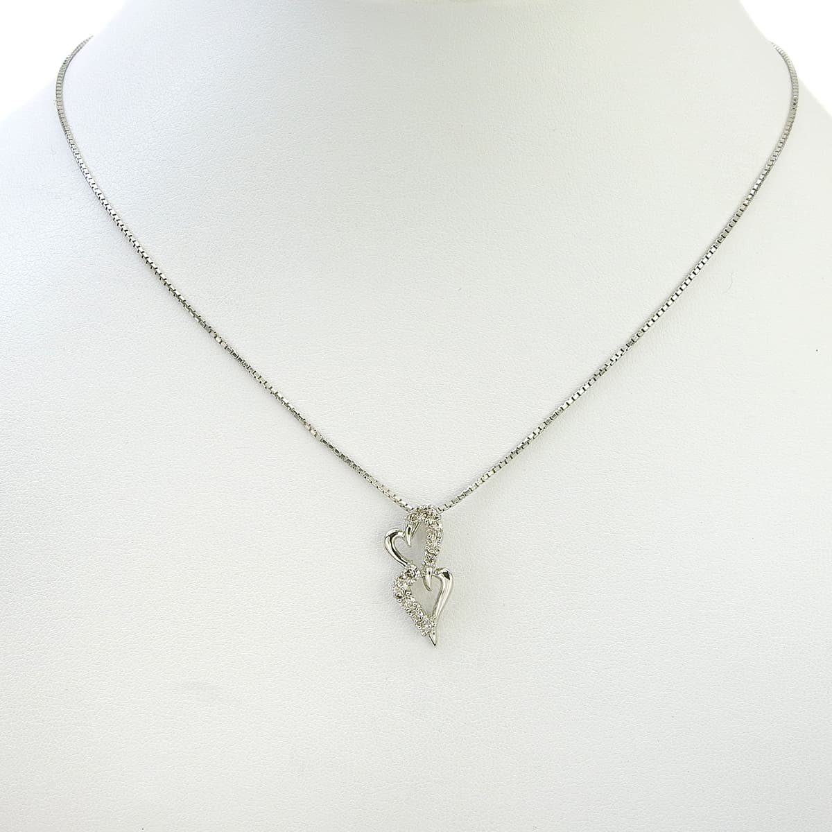 Double Heart Diamond Necklace D0.50 Pt850 Pt900 6.1g