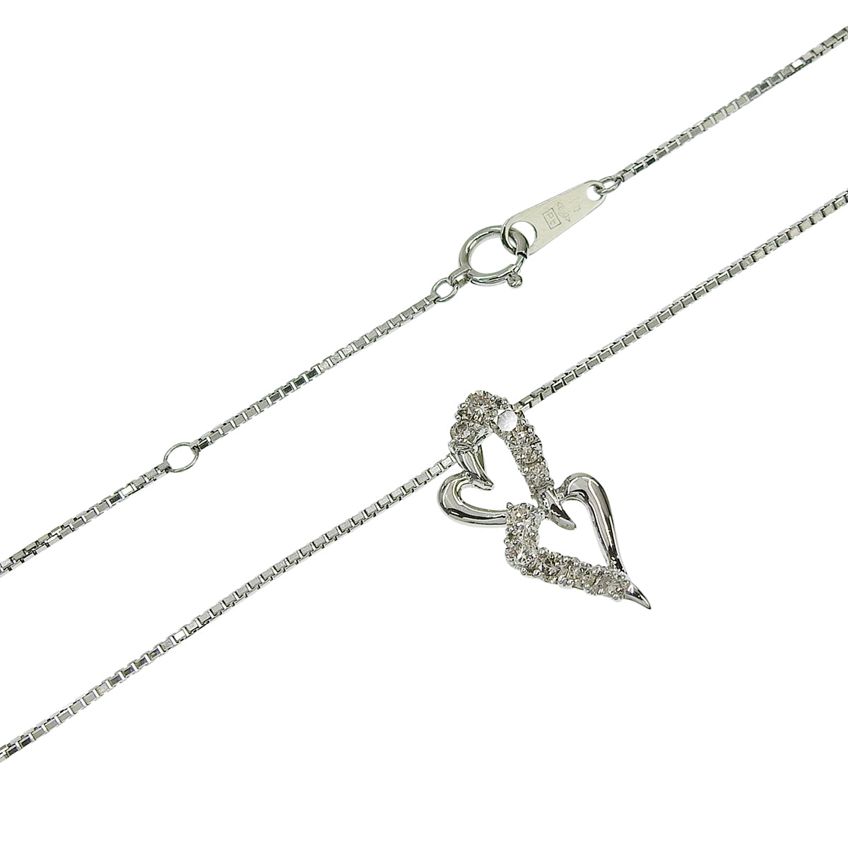 Double Heart Diamond Necklace D0.50 Pt850 Pt900 6.1g