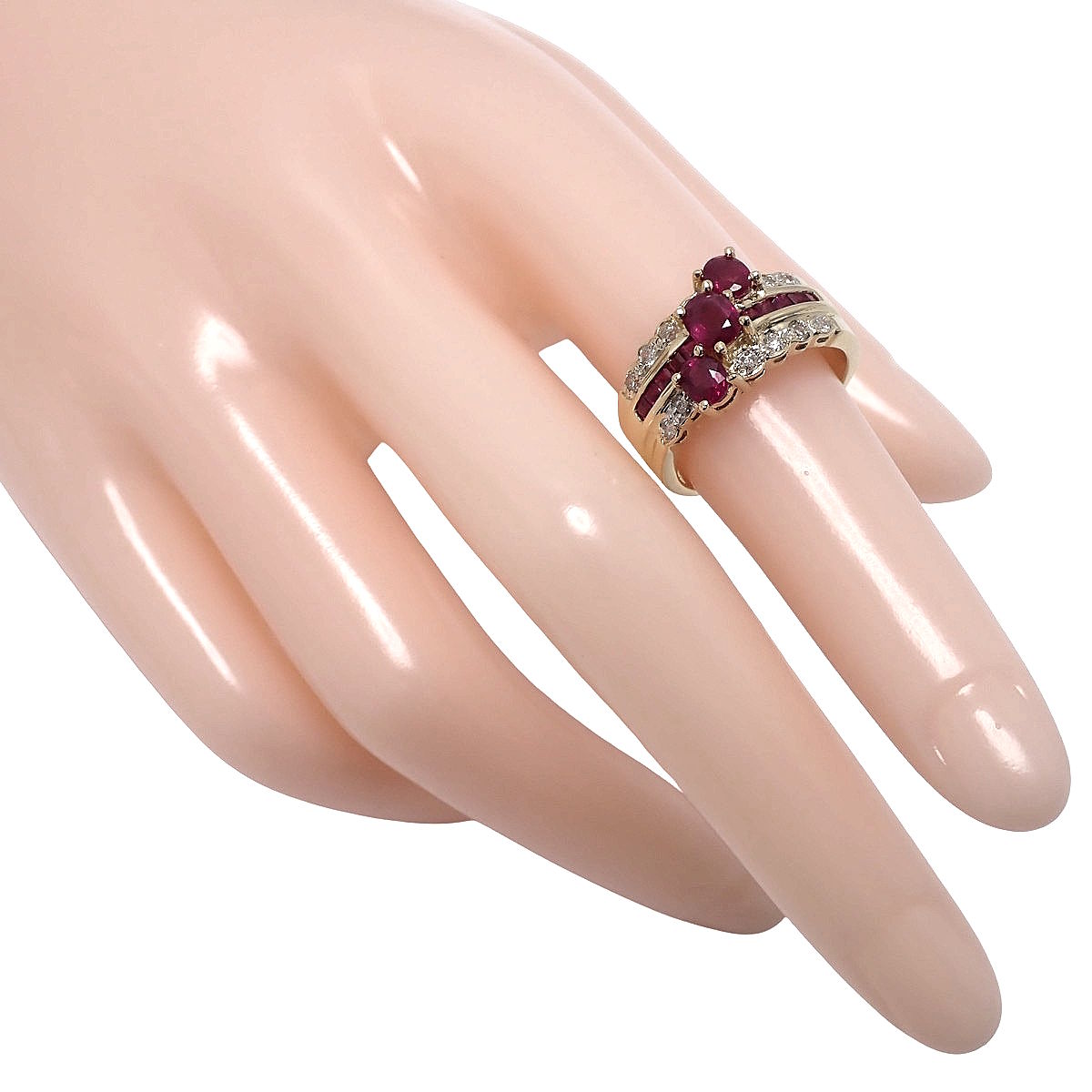 Ruby Diamond Ring R1.23/D0.89 Yellow Gold K18YG Size 12 (EU 52) 8.0g