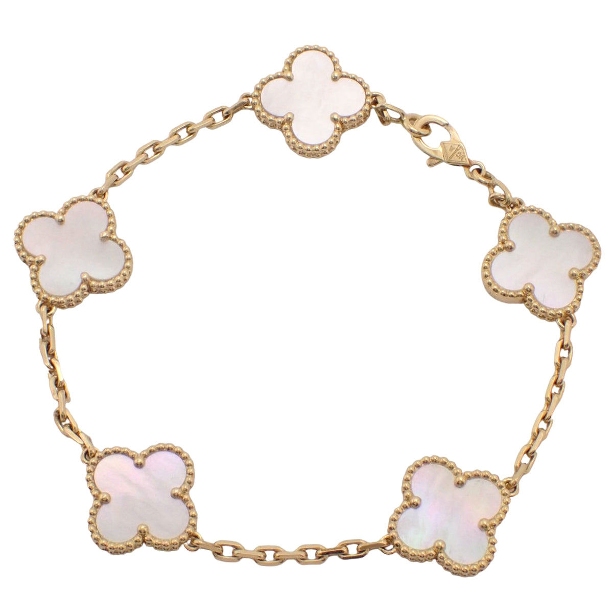 复古阿尔罕布拉手镯,5个图案,珍珠母贝,18K黄金