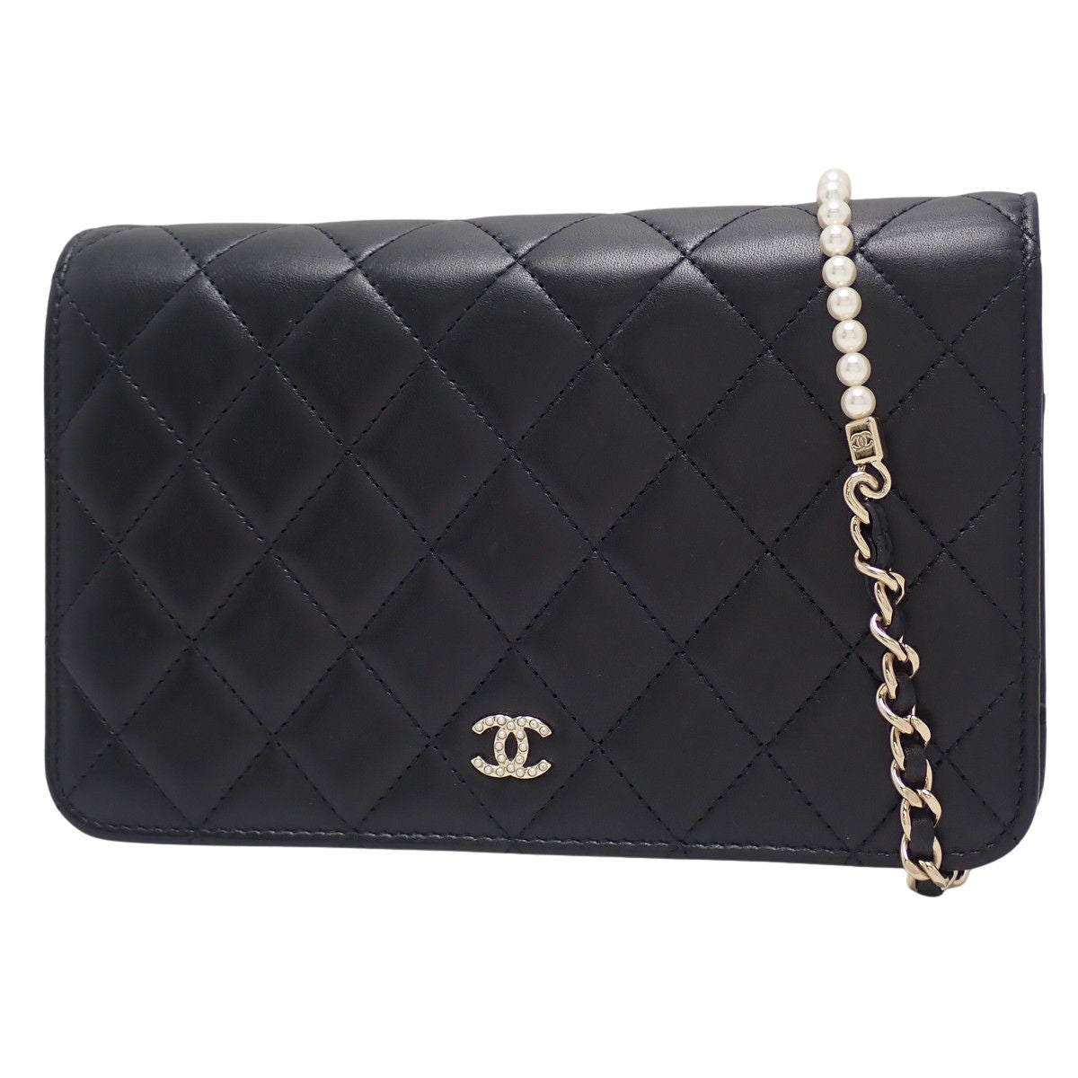 Matelasse Classic Coco Mark Chain Wallet in Black Lambskin