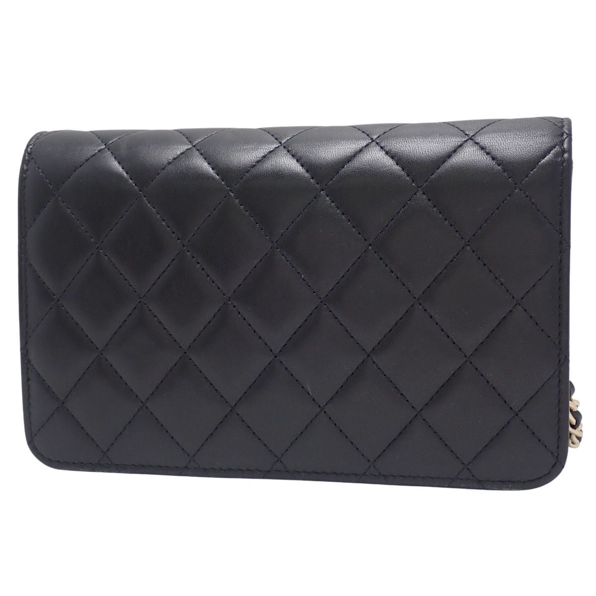 Matelasse Classic Coco Mark Chain Wallet in Black Lambskin