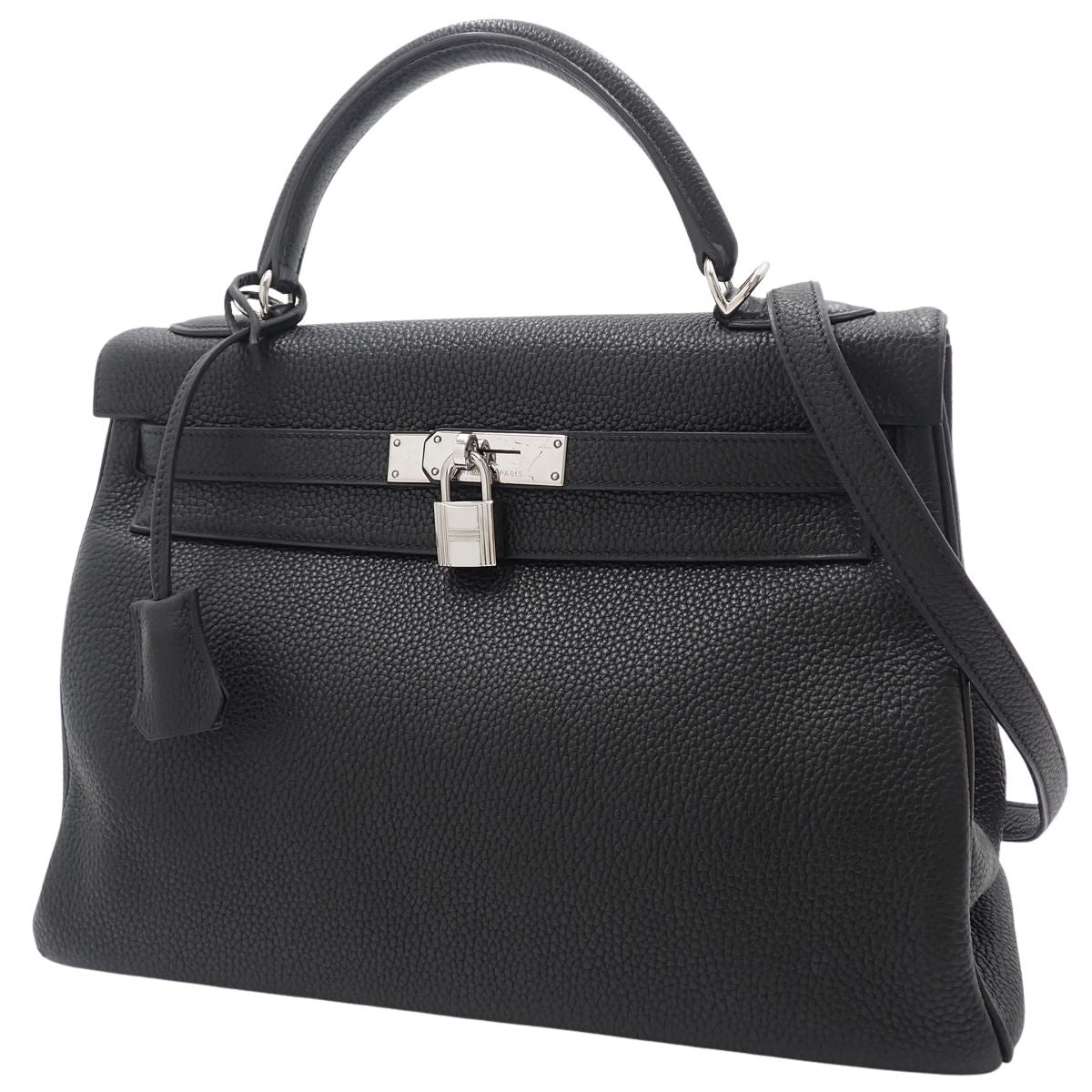 Kelly 32 (inner stitching) Togo, palladium hardware, black, silver hardware, H stamp