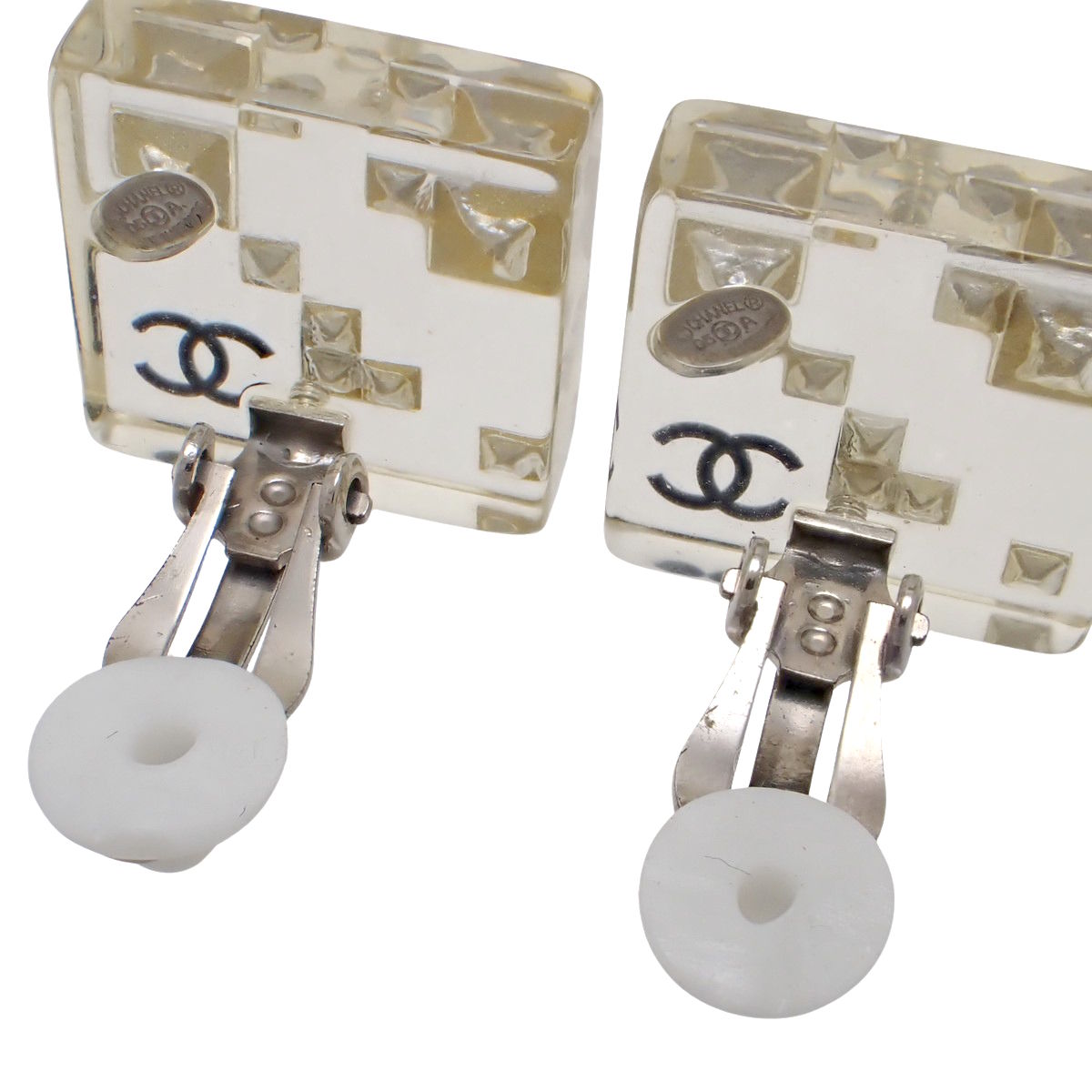 Coco Mark Rhinestone Clear Earrings Metal Plastic