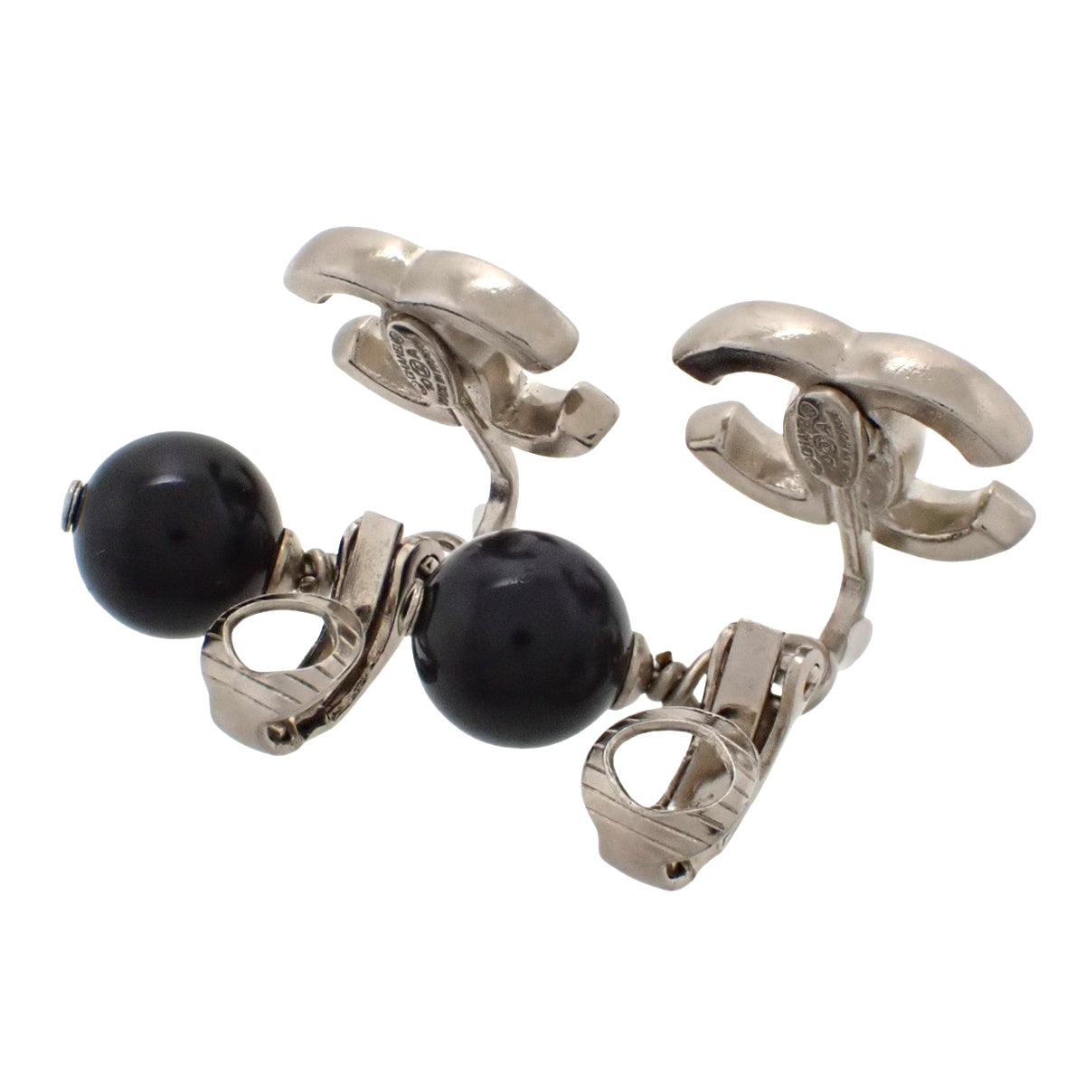 Coco Mark Black Pearl Metal Earrings