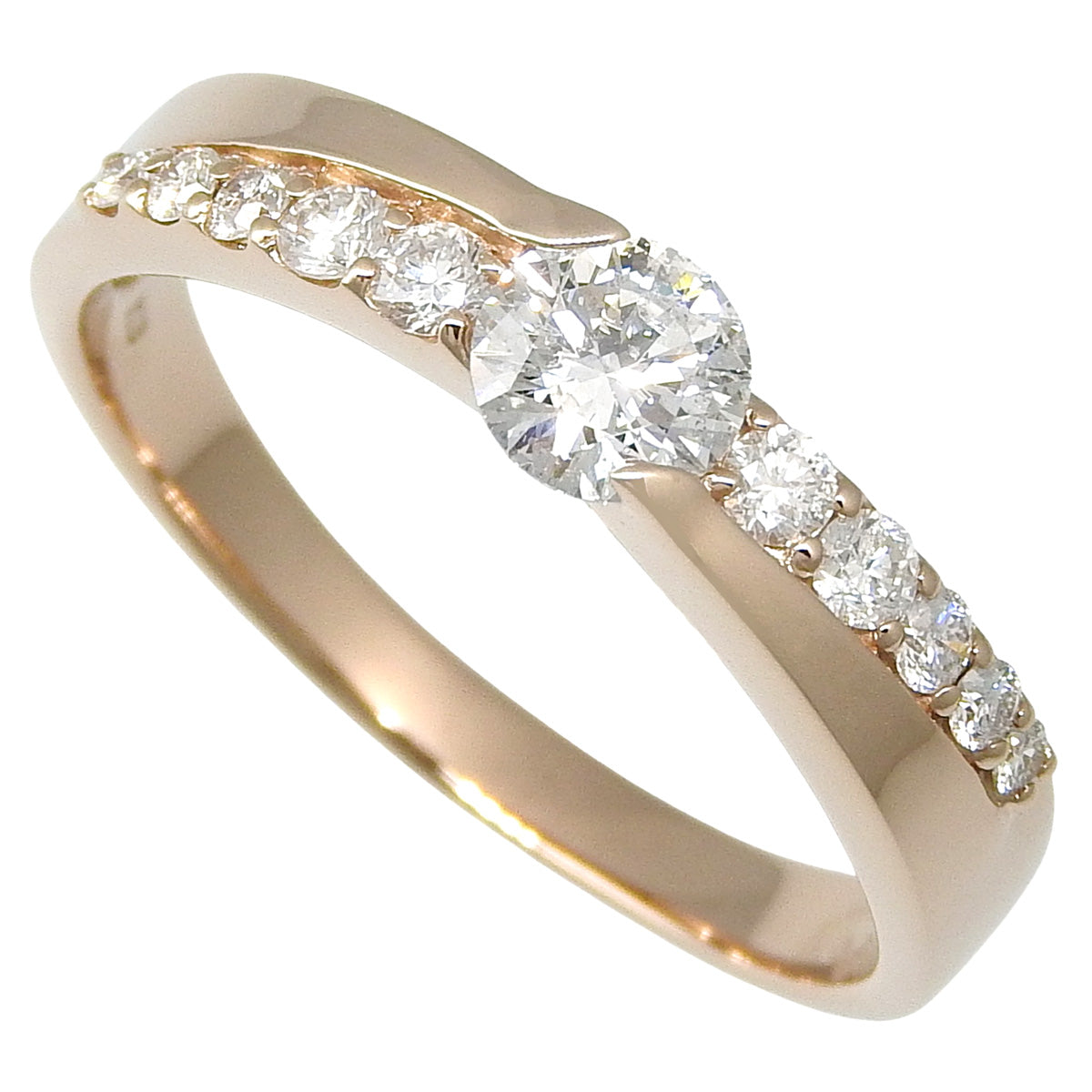 Diamond Ring D0.362/D0.20 Pink Gold K18PG Size 14(54) 3.2g