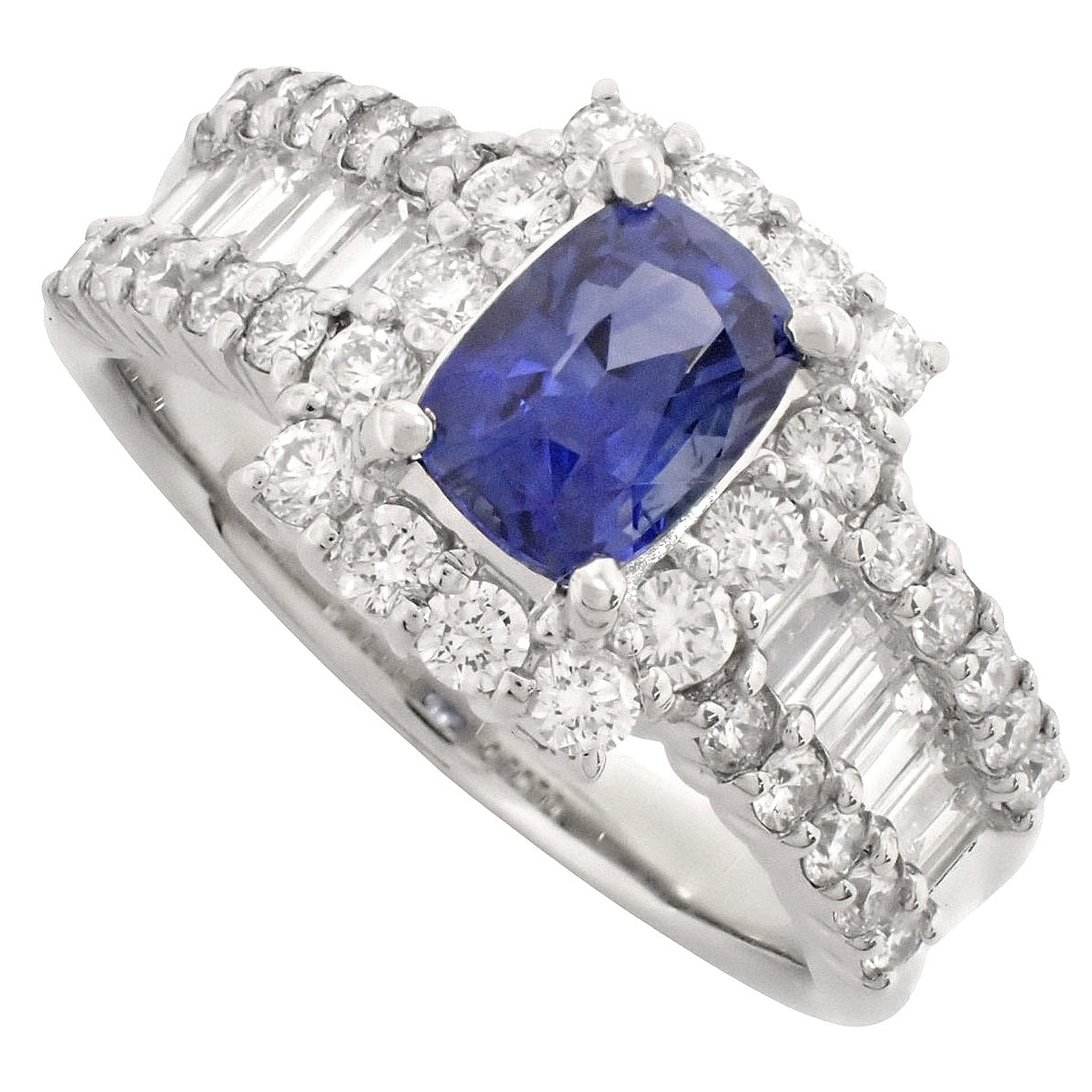 Sapphire Diamond Ring S1.07/D1.14 Platinum Pt900 8.7g