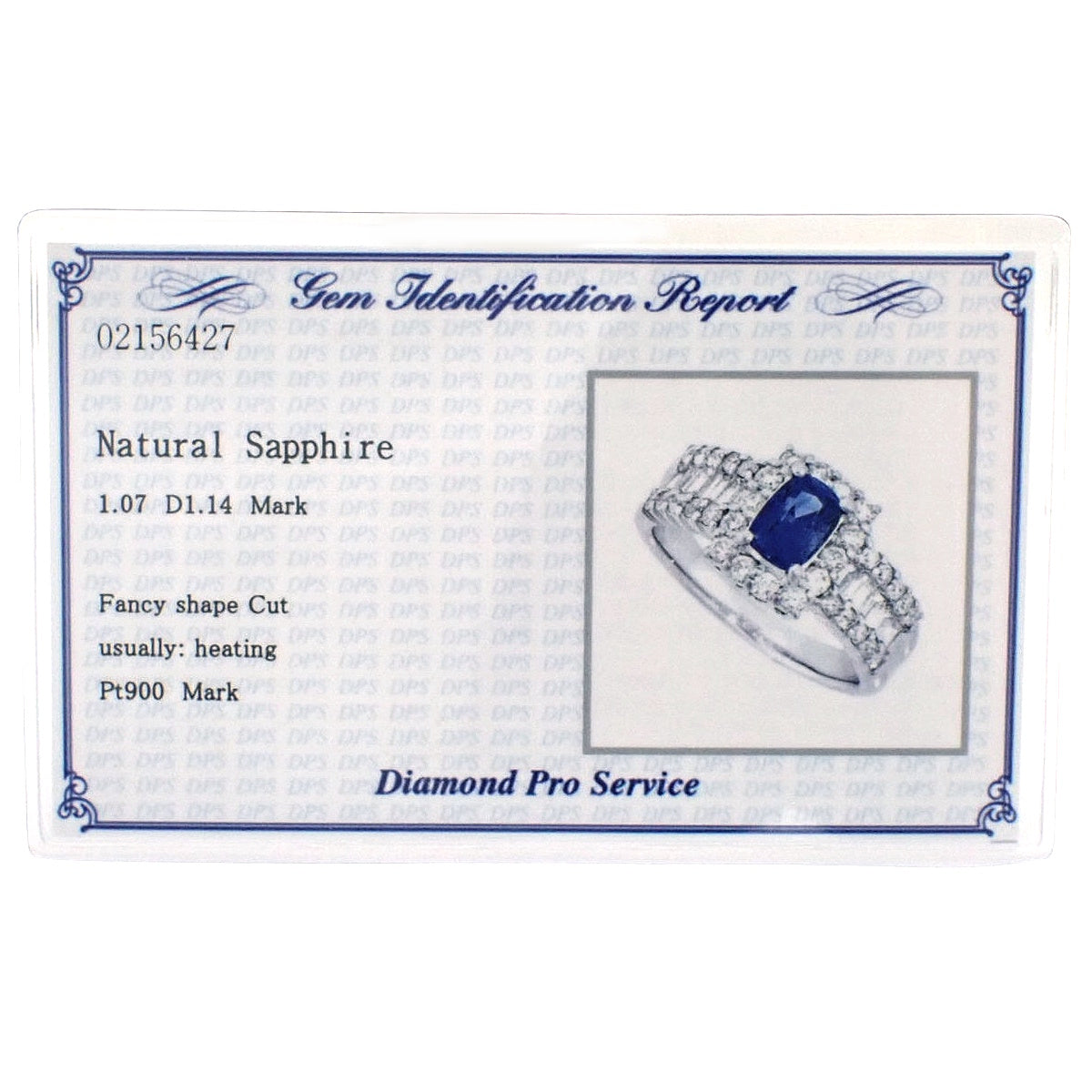 Sapphire and diamond ring, size S1.07/D1.14, platinum Pt900, 8.7g