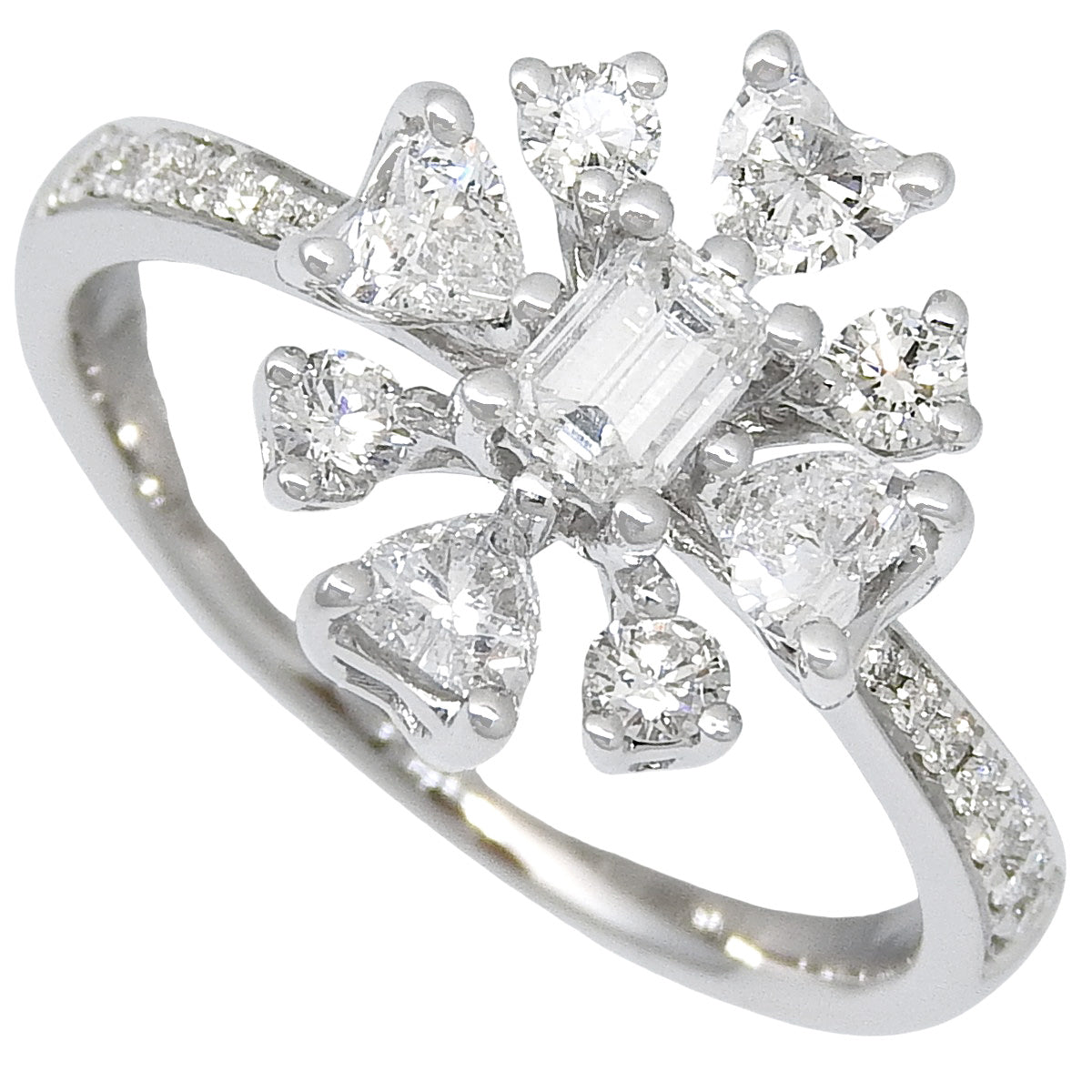 Flower Motif Diamond Ring D0.440,0.237,0.170,0.092 K18WG 4.7g