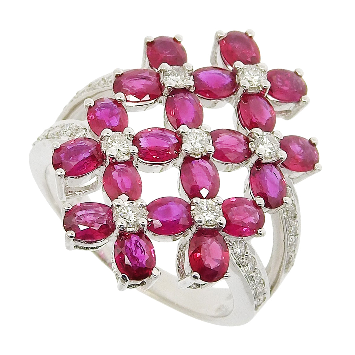 ルビー フラワーリング R3.59/D0.50 ホワイトゴールド K18WG 7.4g