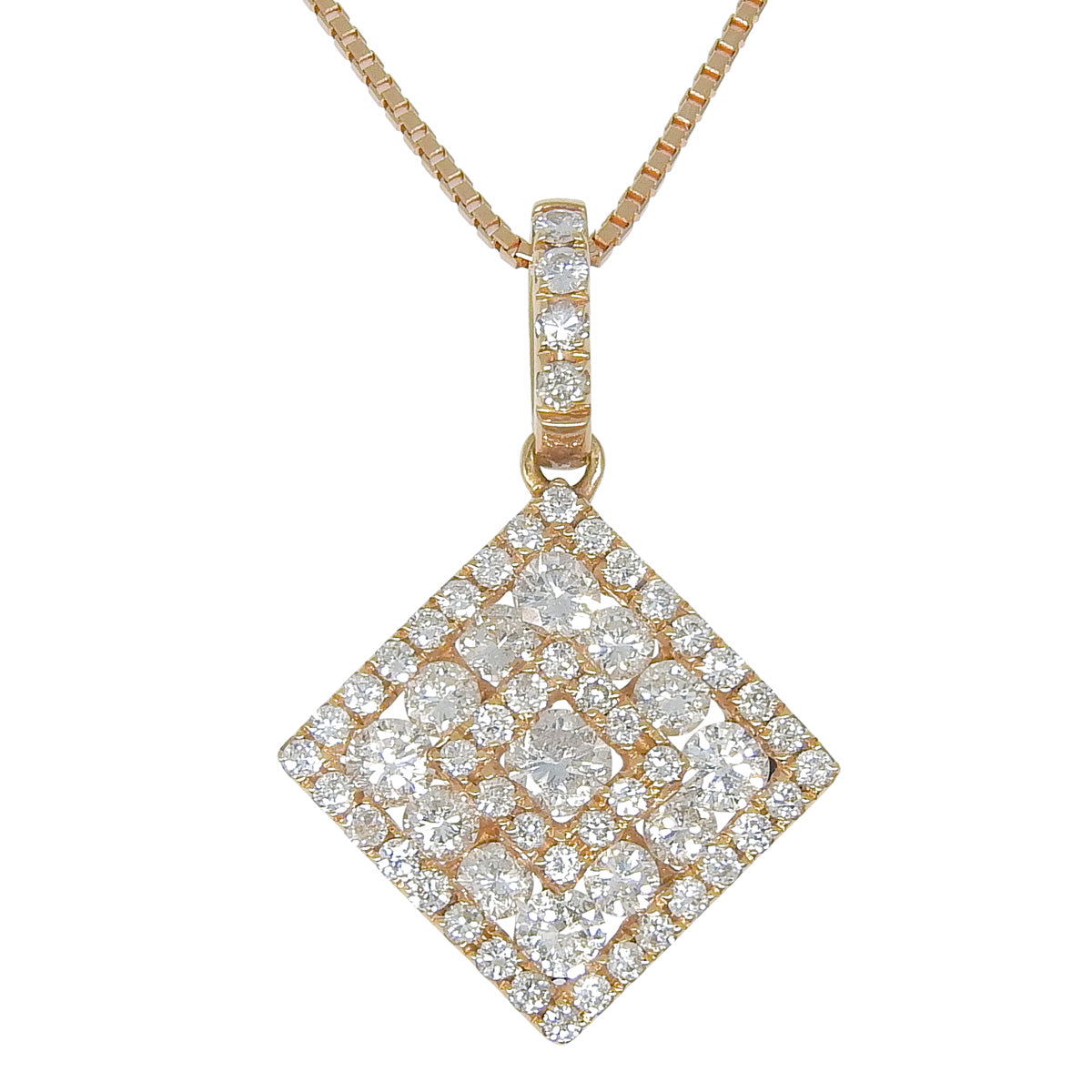 钻石方形吊坠,D0.78 玫瑰金 K18PG,4.0克