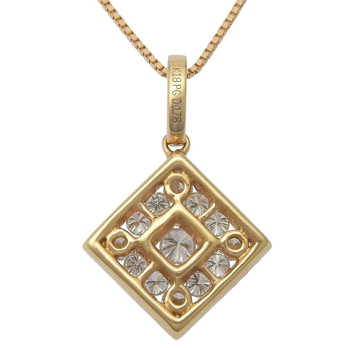 钻石方形吊坠,D0.78 玫瑰金 K18PG,4.0克