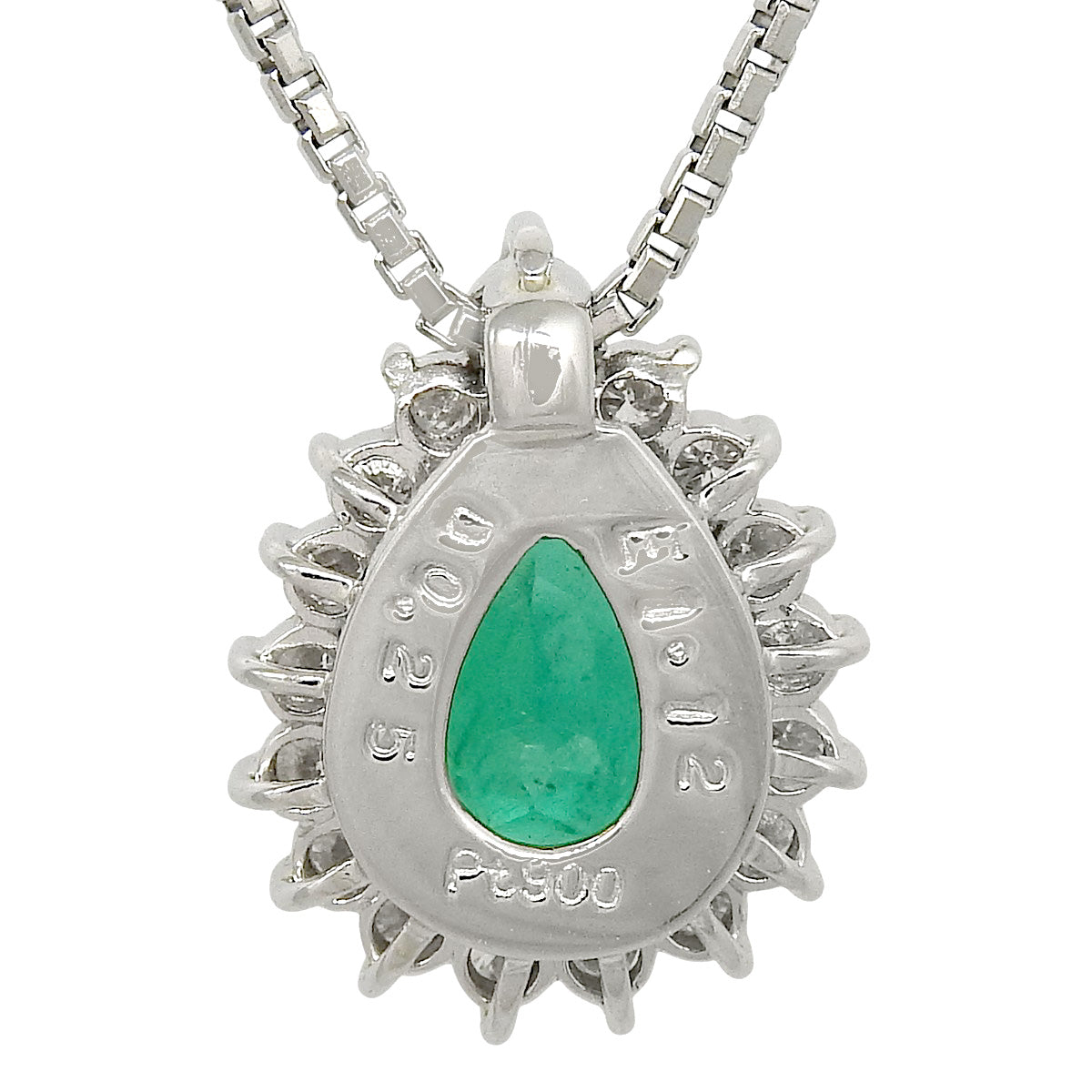 Emerald and Diamond Teardrop Necklace, E1.12/D0.25, Platinum Pt850, 6.2g