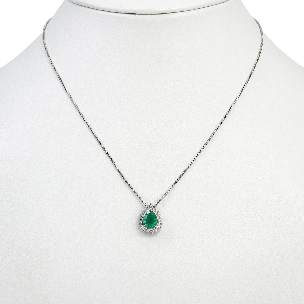 Emerald Diamond Teardrop Necklace E1.12/D0.25 Platinum Pt850 6.2g