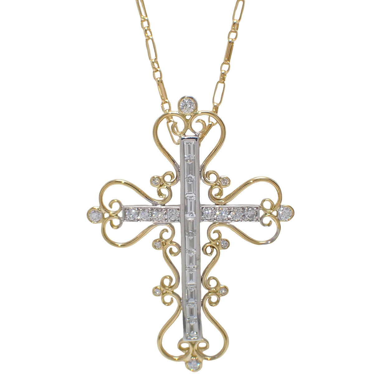 Large Cross Motif Diamond Long Pendant D2.00 K18YG K18WG 16.5g