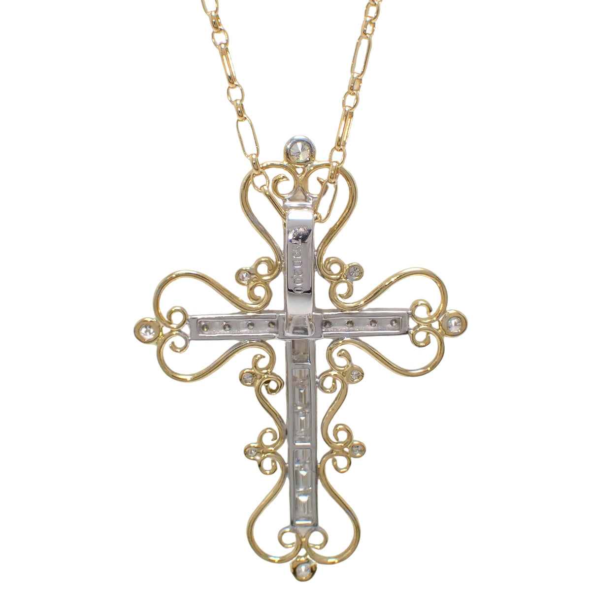Large Cross Motif Diamond Long Pendant D2.00 K18YG K18WG 16.5g