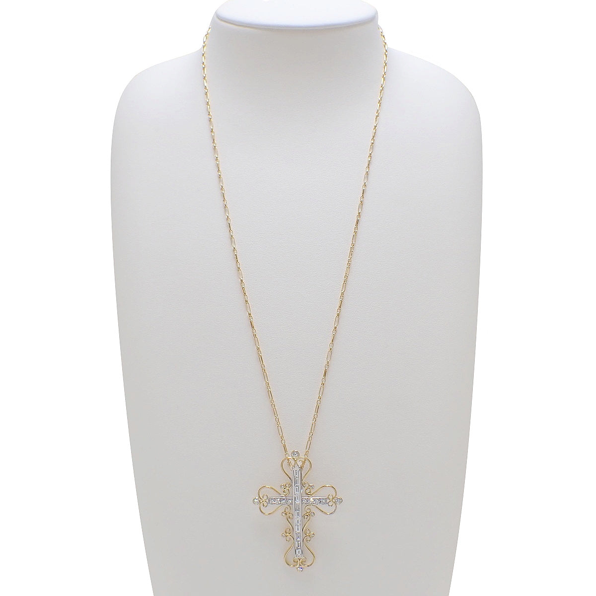 ビッグ クロスモチーフ ダイヤモンド ロング ペンダント D2.00 K18YG K18WG 16.5g