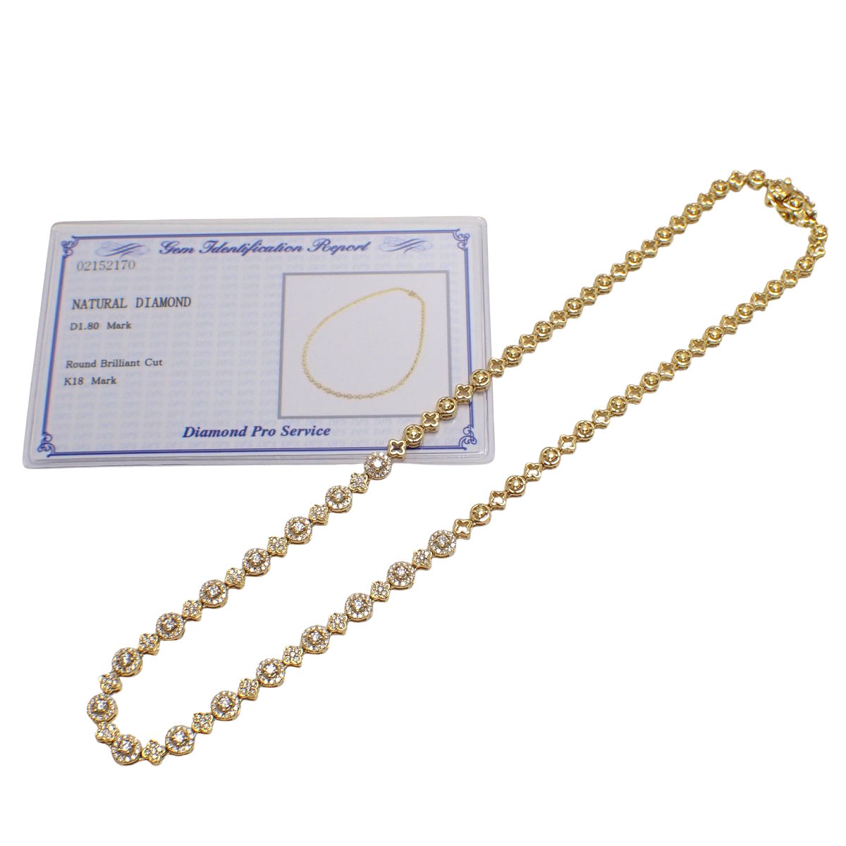 ダイヤモンド テニス ネックレス D1.80 イエローゴールド K18YG