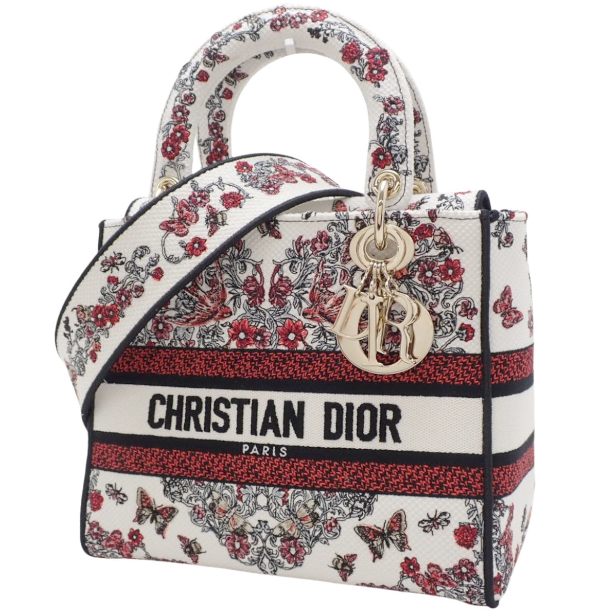 Lady Dior D-Lite Medium Canvas in White and Red
