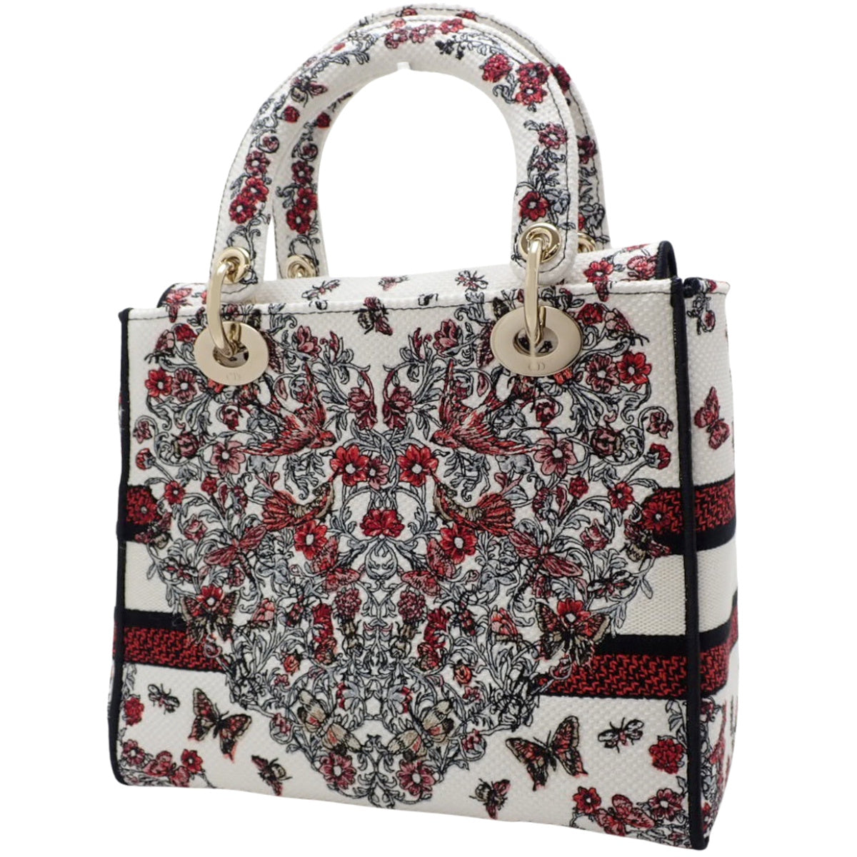 Lady Dior D-Lite レディディオール ディ ライト ミディアム キャンバス ホワイト レッド