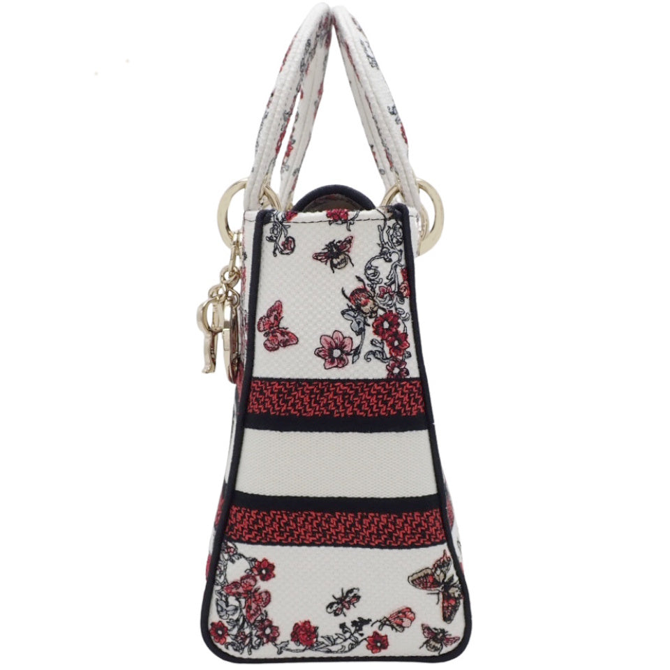 Lady Dior D-Lite Medium Canvas in White and Red