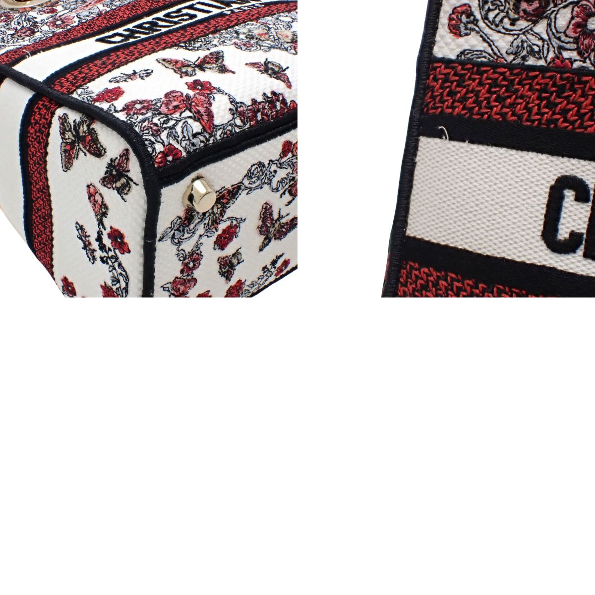 Lady Dior D-Lite Medium Canvas in White and Red