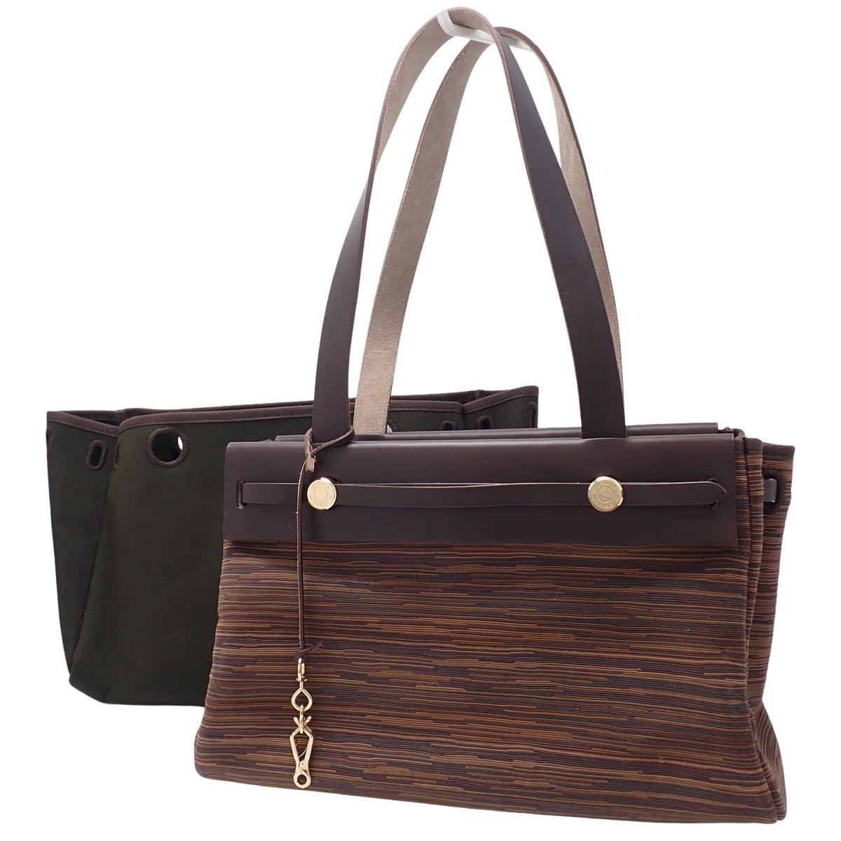 Cabas PM Airbag in Toile Officier Vibrato leather, dark brown and multicolored with gold hardware and a G stamp.