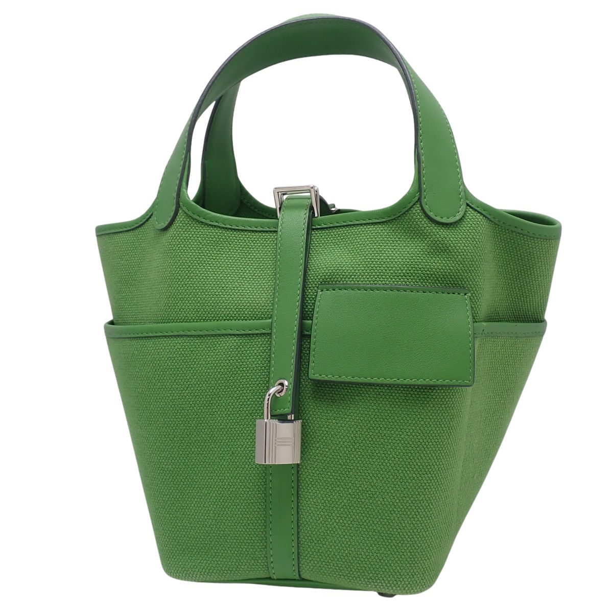 Picotin Lock Cargo PM Toile Goelan Swift Palladium Hardware Vert Comic B Stamp