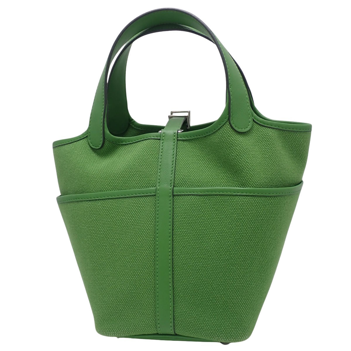 Picotin Lock Cargo PM Toile Goelan Swift Palladium Hardware Vert Comic B Stamp