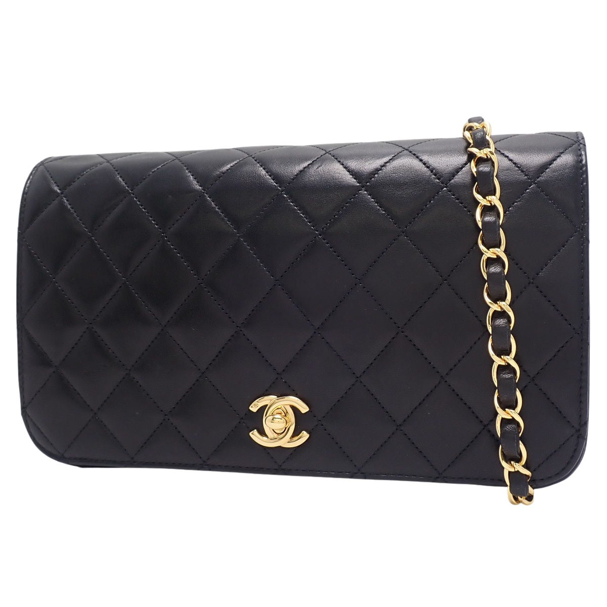 Matelasse Coco Mark Chain Shoulder Bag in Black Lambskin A03668