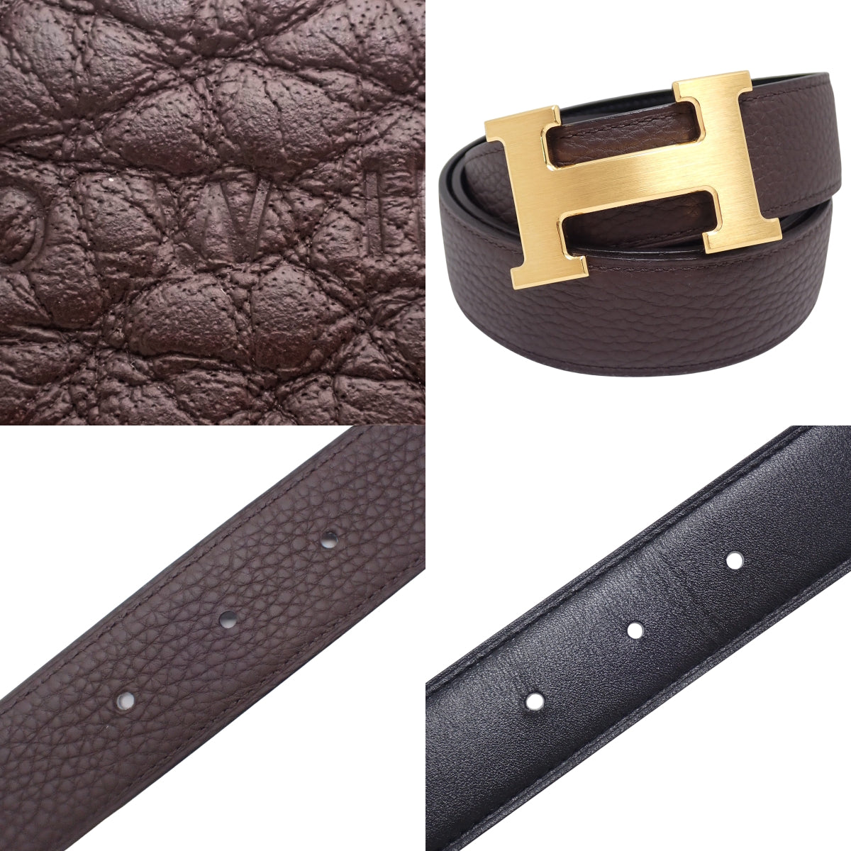 リバーシブル コンスタンスベルト Hベルト 90 ボックスカーフ トリヨンクレマンス ブラック ショコラ W刻印