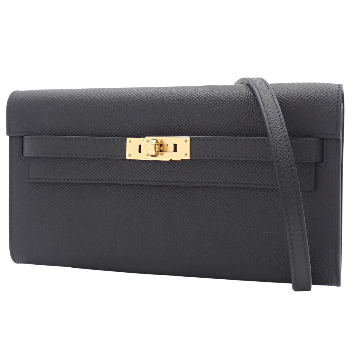 Kelly To Go K Stamp, Epsom Leather, Black, Gold Hardware