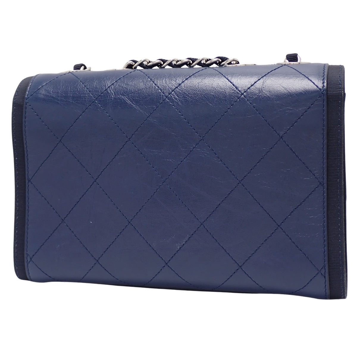 海军蓝皮革绗缝 Coco Mark 链条单肩包